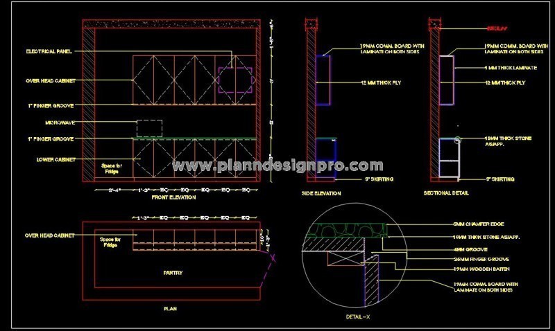 Pantry Design CAD with Layout and Elevation Plans
