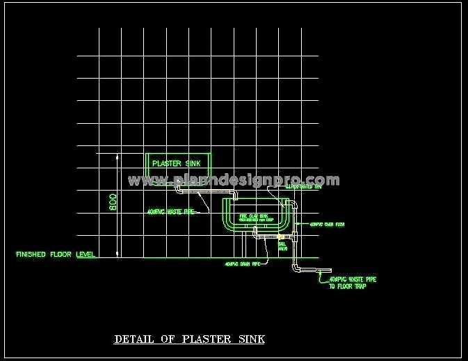 Plaster Sink Sectional DWG- Plumbing & Installation Details