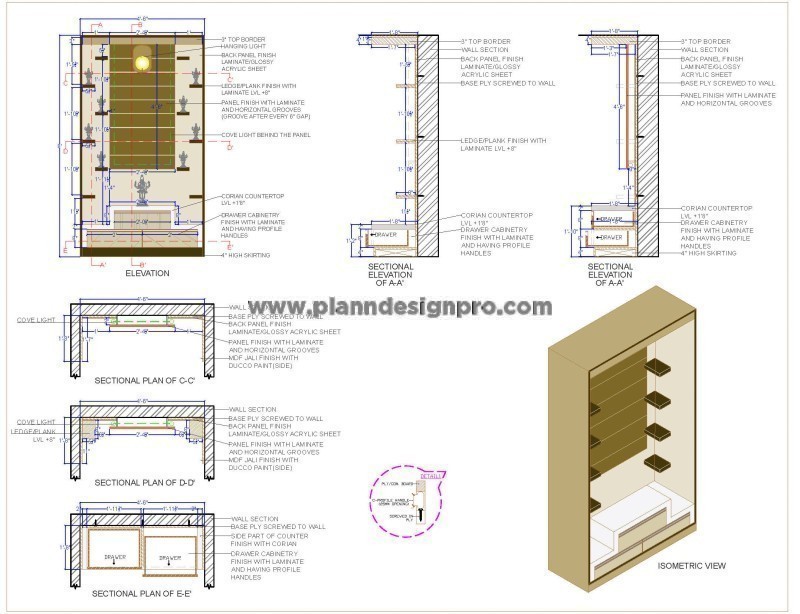 Pooja Room CAD Block with Storage - Mandir Design Details (DWG)