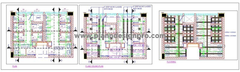 Public Toilet Block CAD Layout, Flooring & Ceiling Design