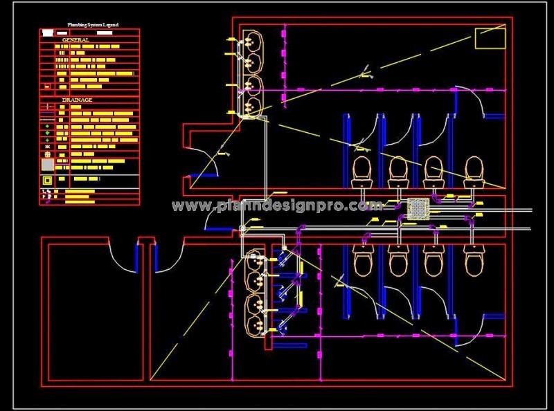 Public Toilet Design Autocad- Plumbing Details and Legend
