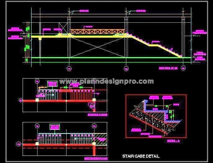 R.C.C. Staircase DWG Single Flight,  Tread and Riser Details