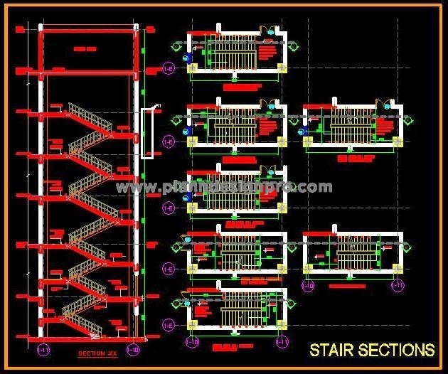 R.C.C. Staircase Design DWG for Multi-Storey Buildings