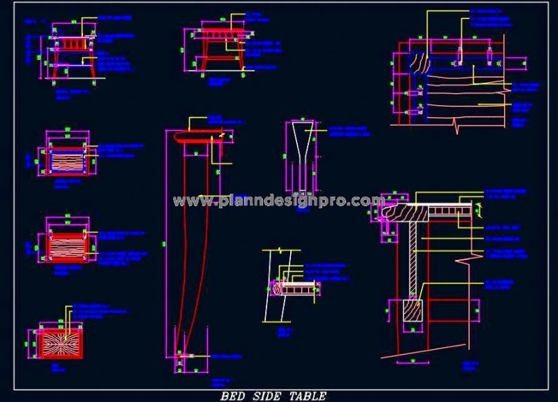 Rectangular Side Table with Detailed CAD Plans & Sections