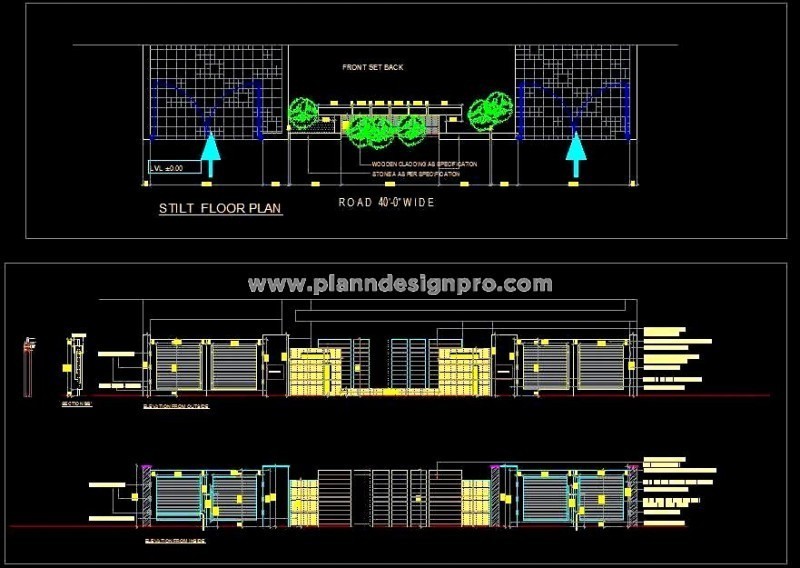 Residential Boundary Wall CAD with Gates and Landscaping
