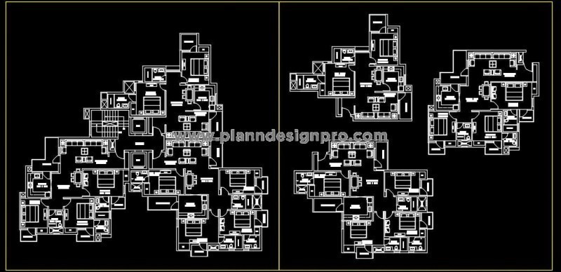 Residential Tower Autocad Layout- 2, 3 & 4 BHK Apartment Designs