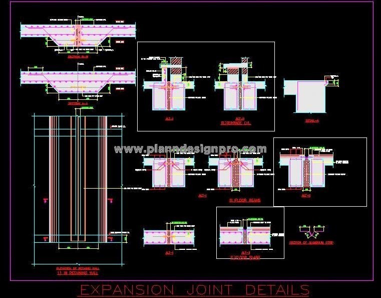 Retaining Wall Section CAD Drawing with Expansion Joint Details