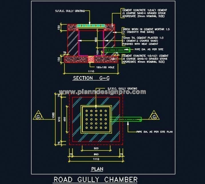 Road Gully Chamber CAD Drawing with Construction Details