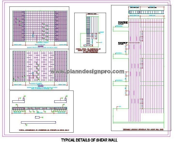Shear Wall Reinforcement & Structural Detail - AutoCAD DWG