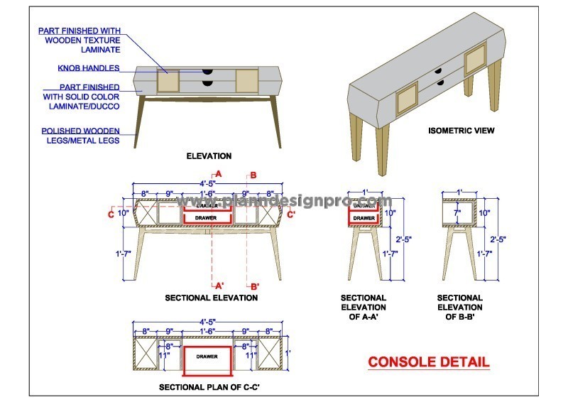 Sleek Console Table Detailed AutoCAD Furniture DWG