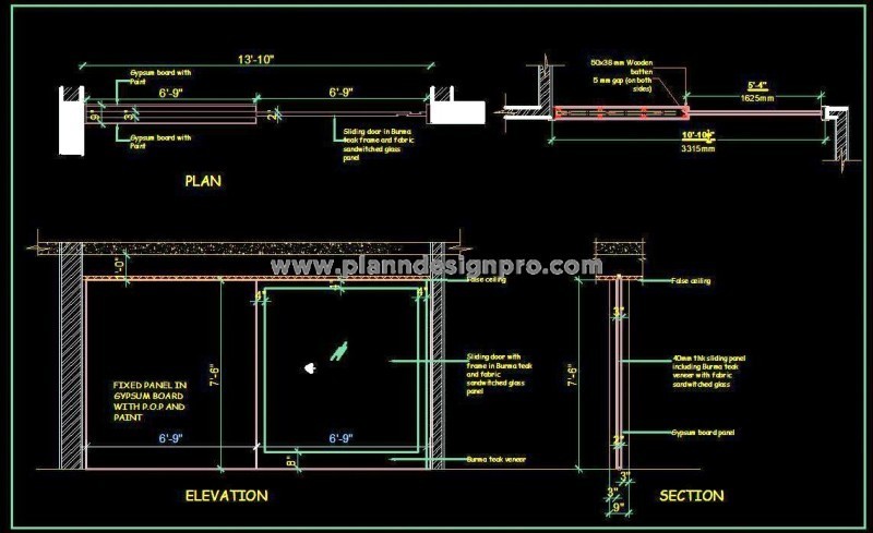 Sliding Door Pocket Detail CAD with Sections