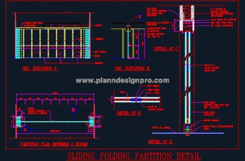 Sliding Folding Partition DWG Design- Detailed Plan & Section