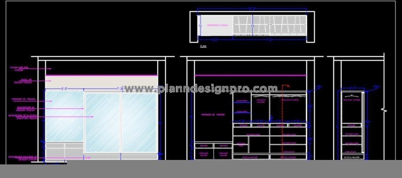 Sliding Wardrobe Design with Dressing Table CAD Detail