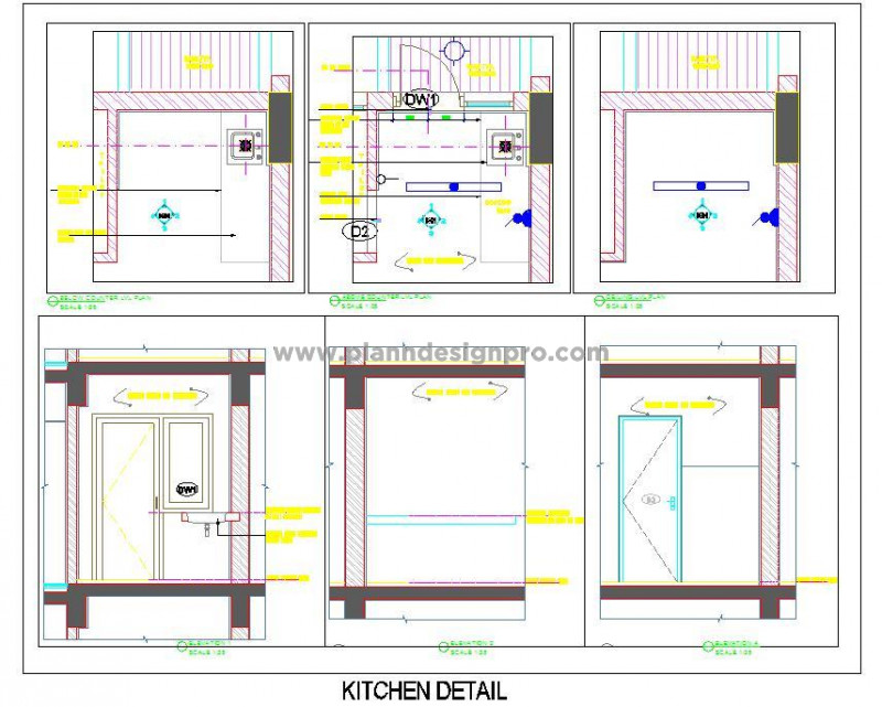 Small Kitchen Free CAD Block with Straight Platform and Sink