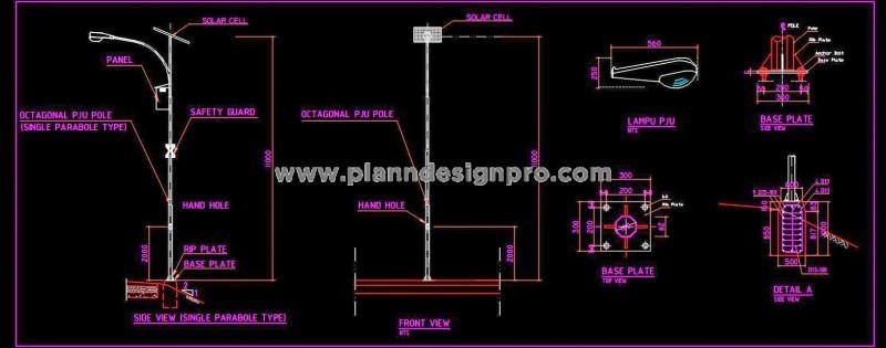 Solar Street Light Technical CAD Drawing