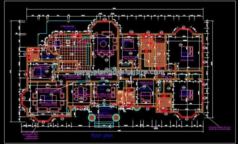 Spacious Bungalow Autocad Drawing with Detailed Floor Plan