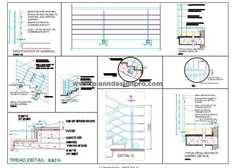 Stainless Steel Staircase Design CAD- Balustrade & Tread Details