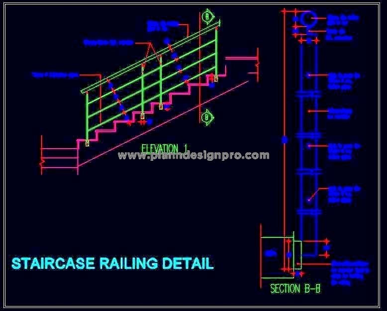 Stainless Steel Staircase Railing CAD Detail and Elevation