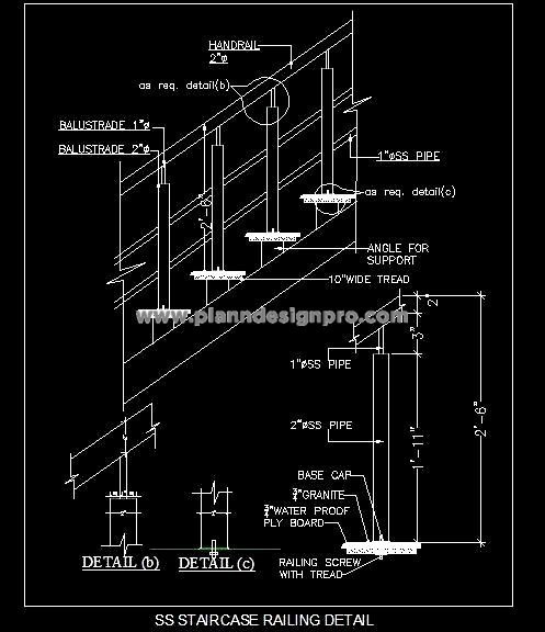 Stainless Steel Staircase Railing Free CAD Drawing with Details