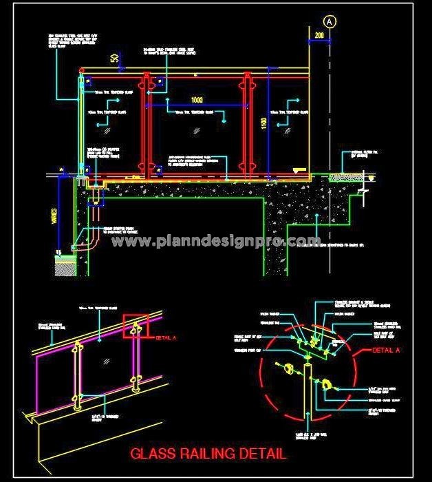 Stainless Steel and Glass Railing AutoCAD Detail