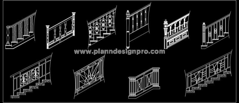 Staircase & Balcony Railing CAD Blocks - 10 Designs