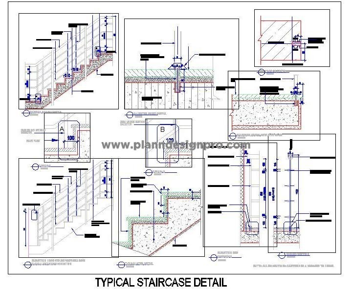 Staircase Design CAD- Railing & Stone Steps Construction Details
