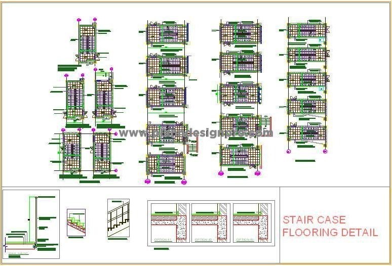 Staircase Flooring Design CAD- Kota Stone, Railing, and Skirting Detail