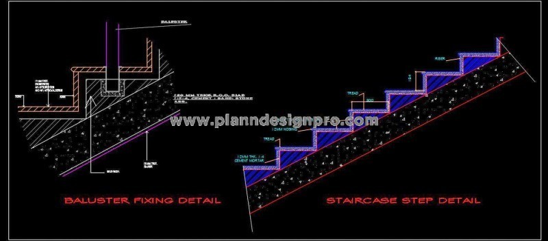 Staircase Steps and Baluster Fixing Free CAD Drawing