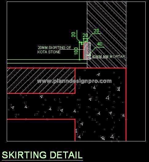 Stone Skirting Sectional Free Cad Detail with Chamfered Edge