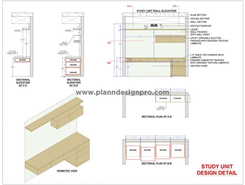 Study Table DWG File - Modern Design with Working Drawings