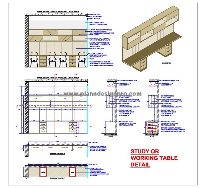 Study Table Design Comprehensive AutoCAD DWG Detail