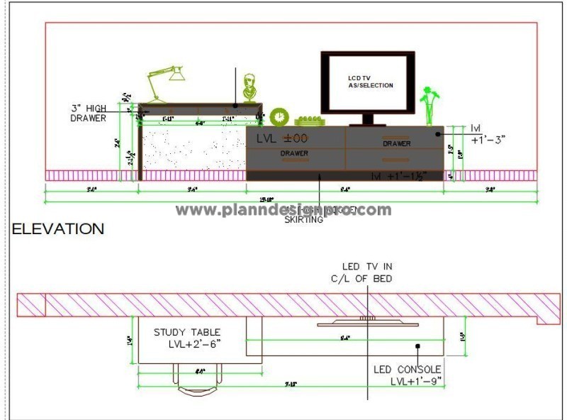 Study Table with LED Unit - Free Autocad DWG Drawing