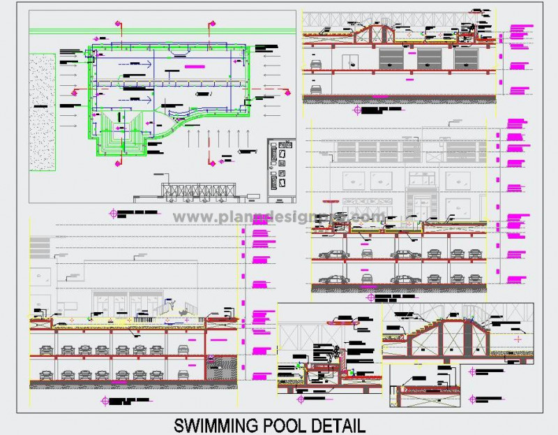 Swimming Pool Design DWG- 70'x30' with Kids Pool & Jacuzzi