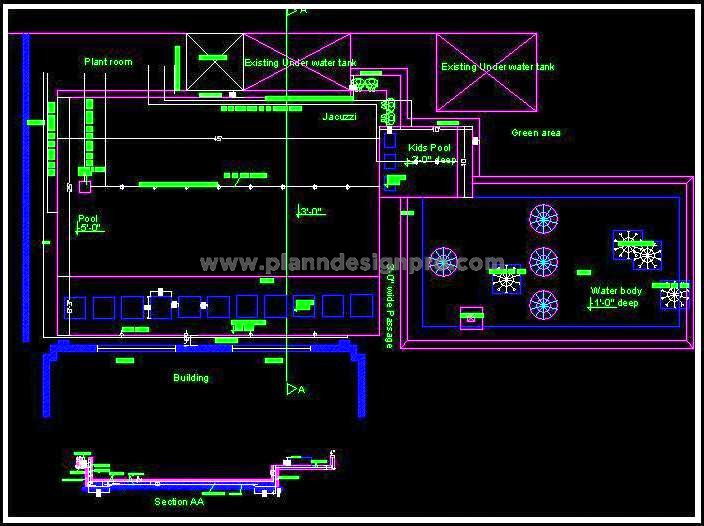 Swimming Pool Layout CAD- Sections for Kids Pool & Jacuzzi
