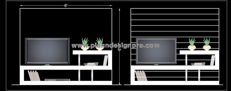 TV Unit CAD Block - Modern Design with Open Shelving