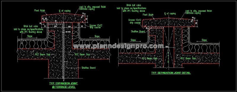 Terrace Roof Expansion Joint Detail CAD with Concrete Coping