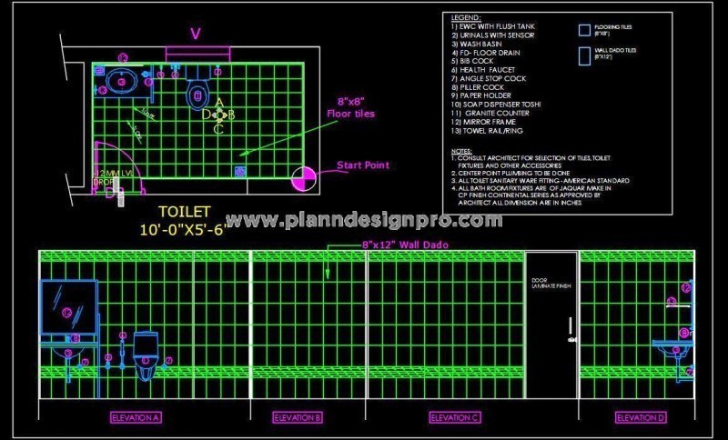 Toilet CAD Drawing (10'x5'-6)- Free Autocad File