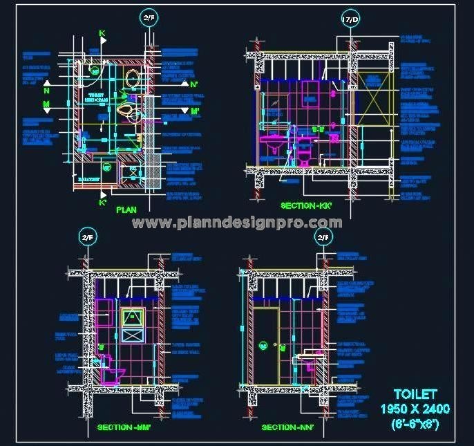 Toilet Design (6'x8') with Complete CAD Details