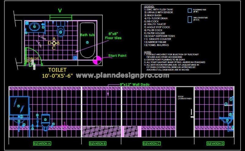 Toilet Design- Free 2D CAD Drawing with Complete Details