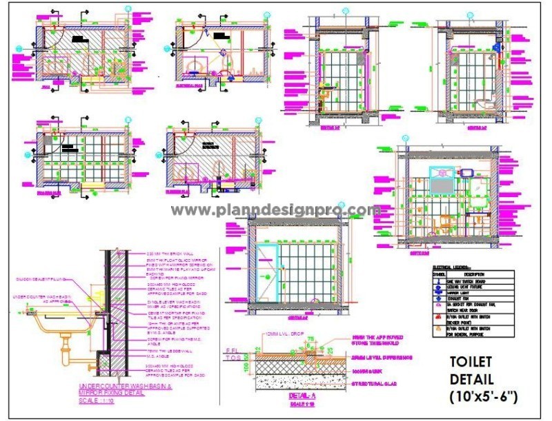 Toilet Design CAD- 10'x5'-6 Layout with WC, Basin, & Shower