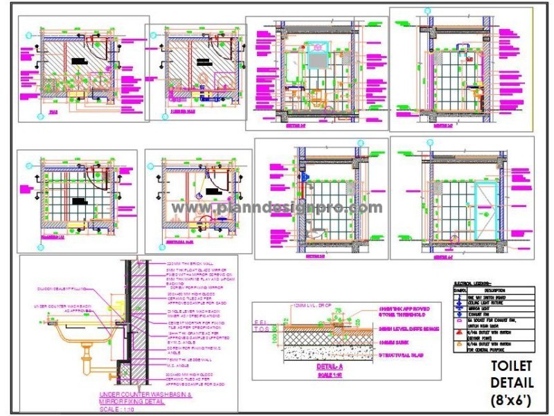 Toilet Design CAD with Full Working Drawing Details