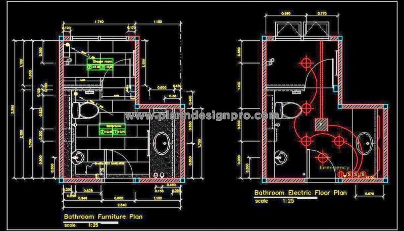Toilet Design Detail DWG- Floor and Electrical Plan
