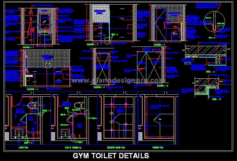 Toilet Design in AutoCAD DWG- Glass Shower Cubicle Details