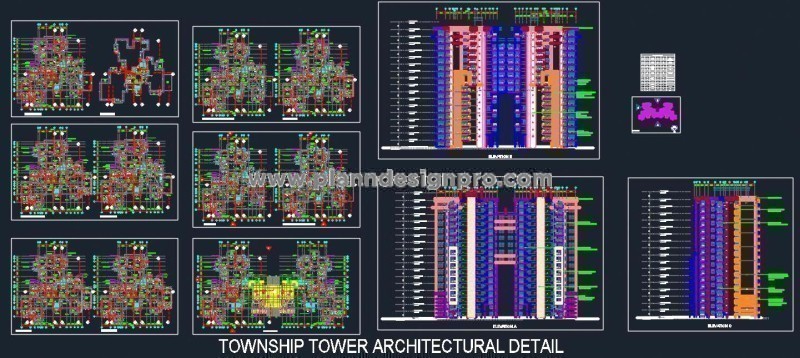Township Tower DWG 18 Floors, 3BHK Apartments, and Elevations