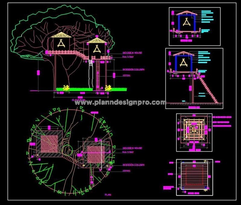 Treehouse Autocad DWG- Two Houses on One Tree