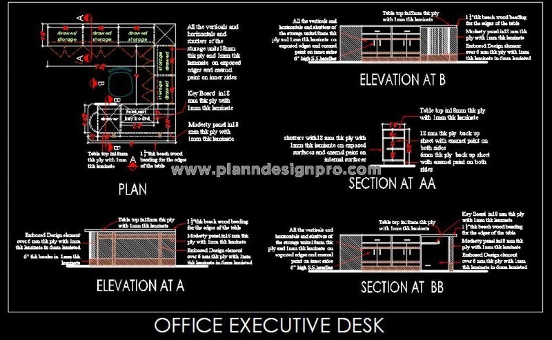 U-Shaped Office Desk CAD Drawing with Complete Details