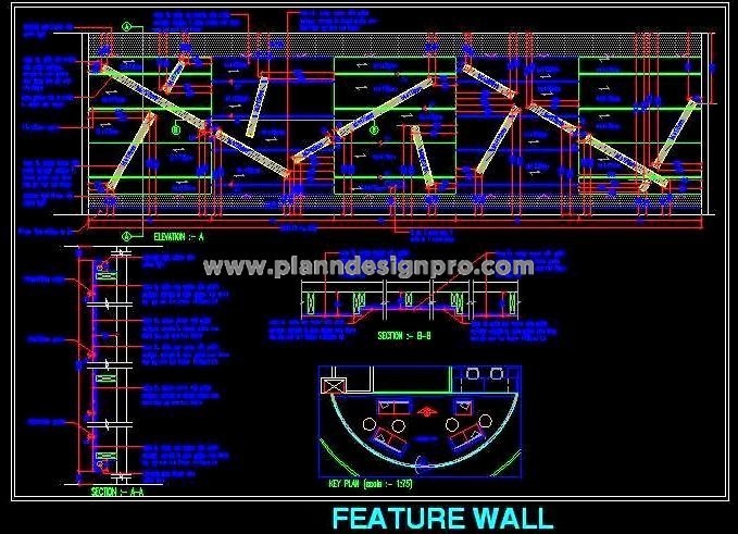 Veneer Accent Wall CAD Design with Elevations & Sections