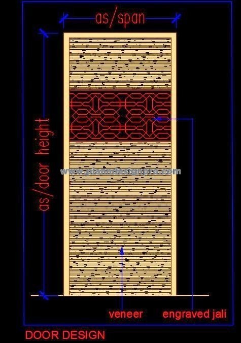 Veneer Flush Door with Jali Design - Free CAD Elevation