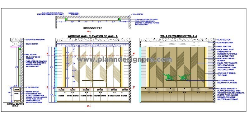 Wall Paneling with Groove Design AutoCAD DWG Detail