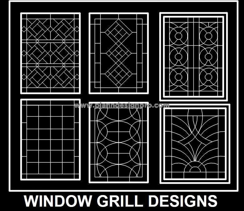 Window Grill Design CAD Blocks- 6 Contemporary Patterns
